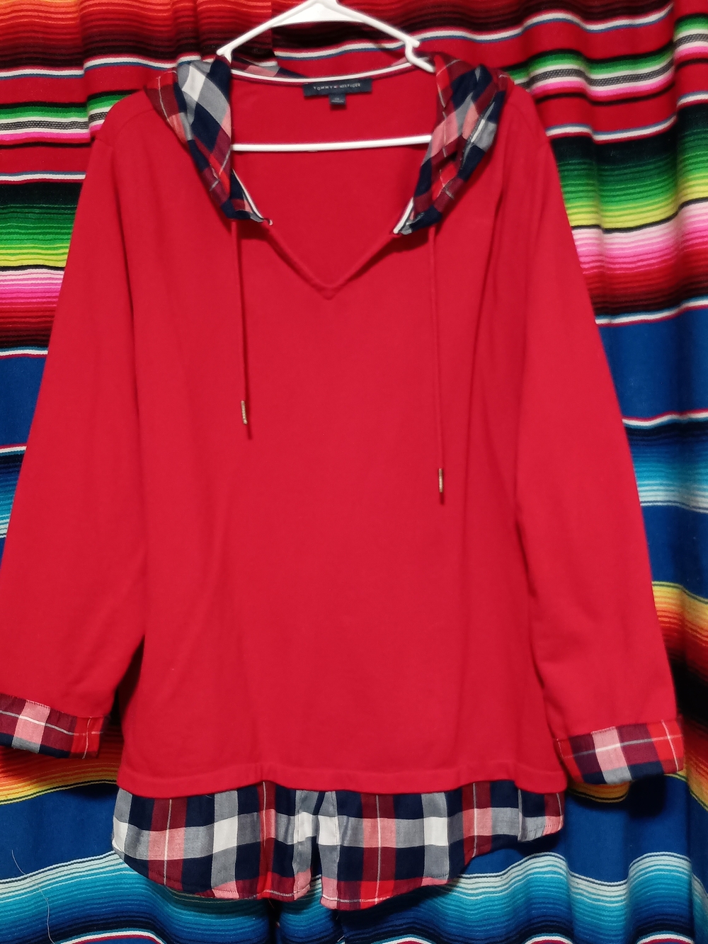 Tommy Hilfiger Red Plaid Hoodie Top 2X